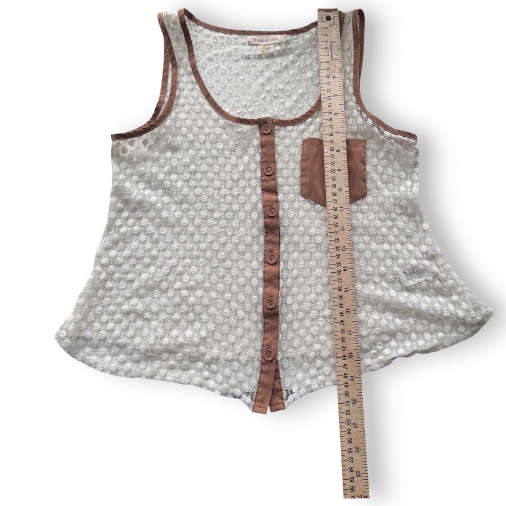 MUSTARD SEED White Sheer Polka Dot Lace Tank Top S - Picture 7 of 9